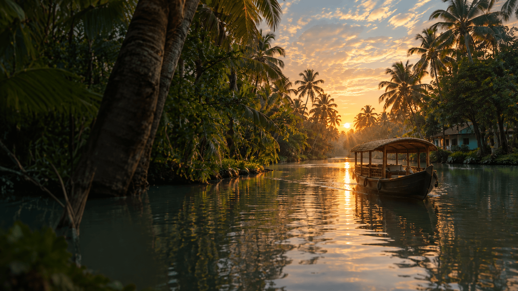 Munroe Island backwaters at sunset